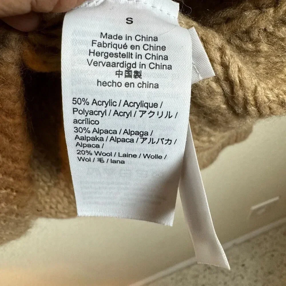 J Crew Womens Sweater Camel Long Sleeve Alpaca  wool blend Cable Knit Size Small - Picture 6 of 9